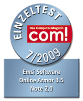 Online Armor Premium tested and reviewed by the German com! Magazine. Rating 2.0 = Good